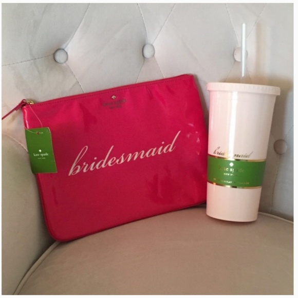Kate spade pink bridesmaid tumbler + gia pouch nwt - Picture 2 of 7